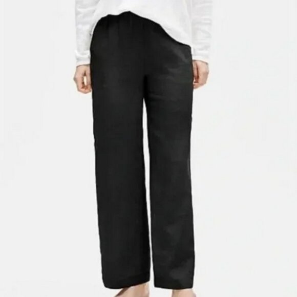Eileen Fisher Pants - NWT Eileen Fisher Washed Linen Twill Luxe Trouser Pants Size XL Black